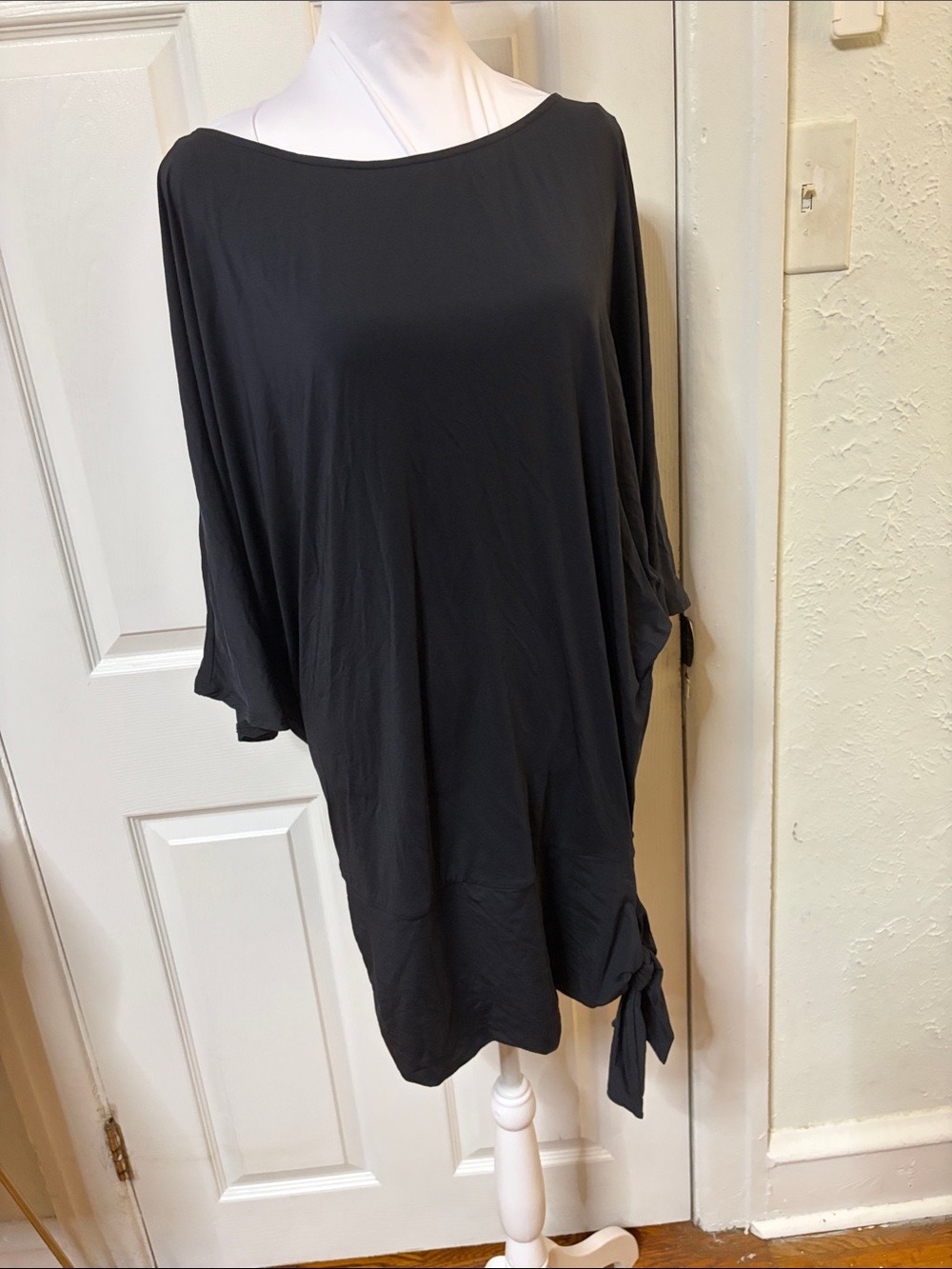 Michael Kors Black Draped Swim Coverup with Side Tie